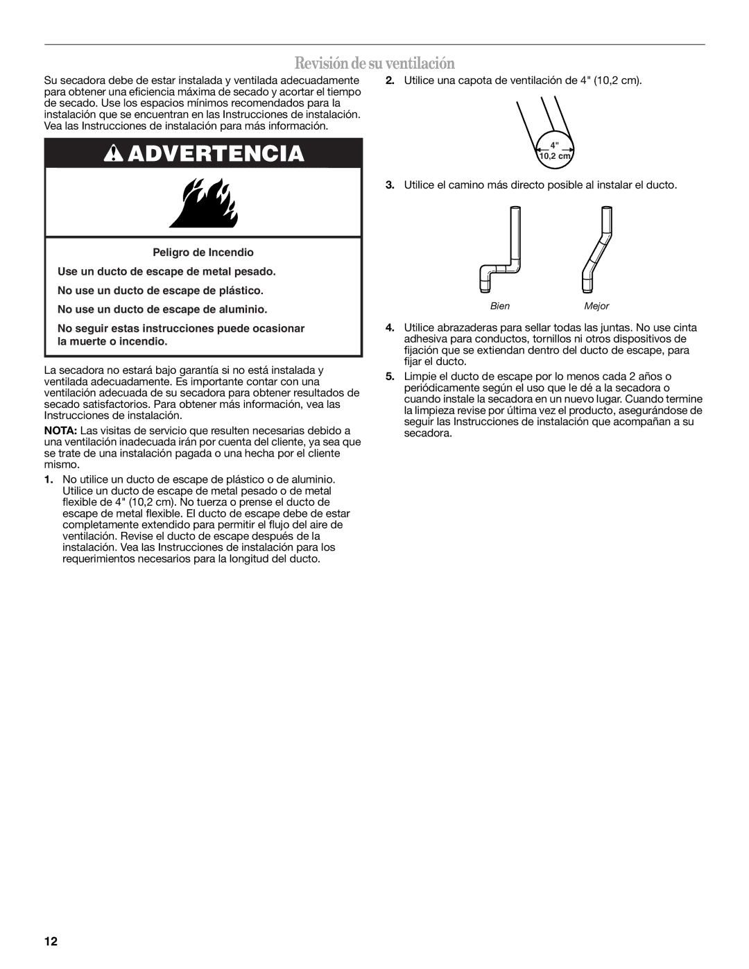 Whirlpool W10088771 warranty Revisióndesu ventilación 