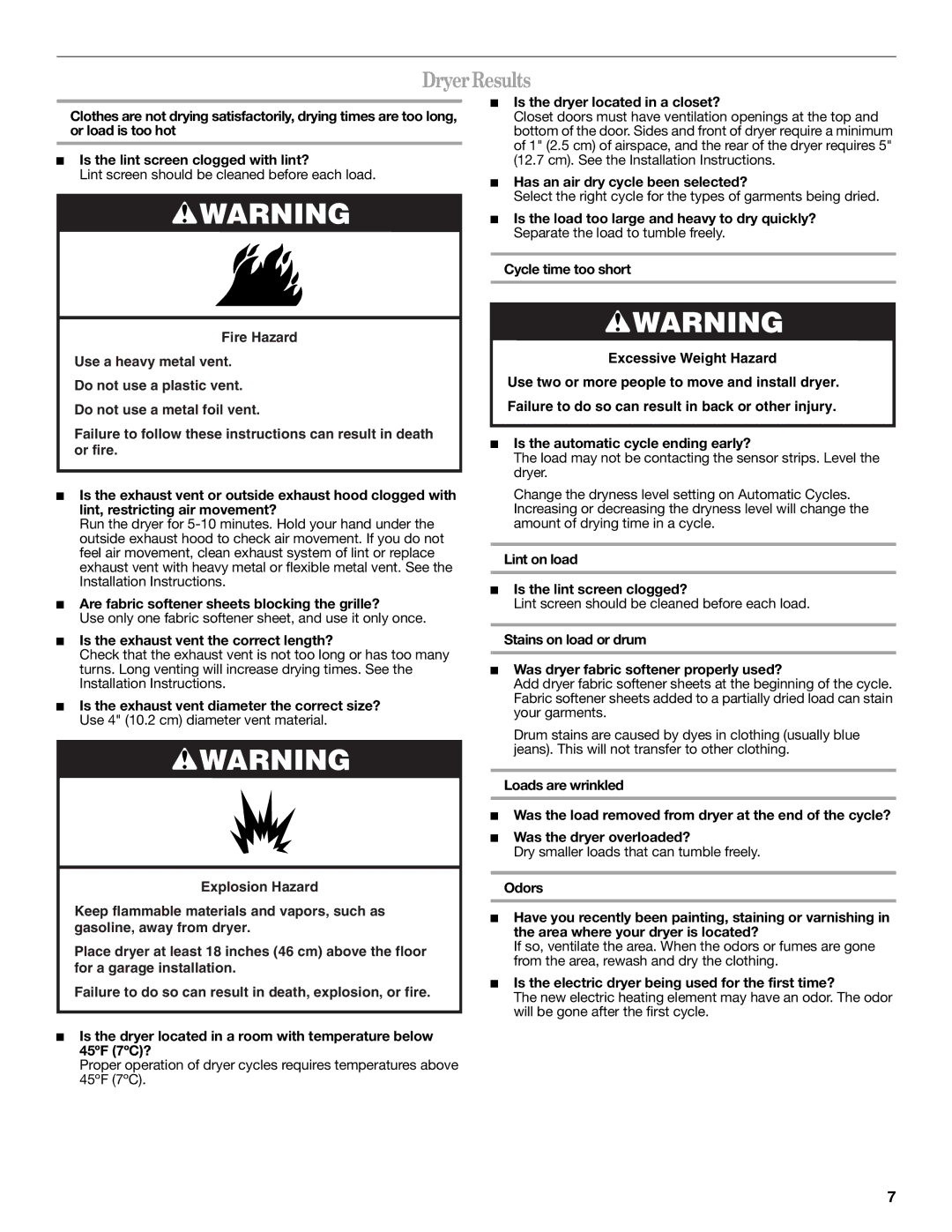 Whirlpool W10088771 warranty DryerResults 