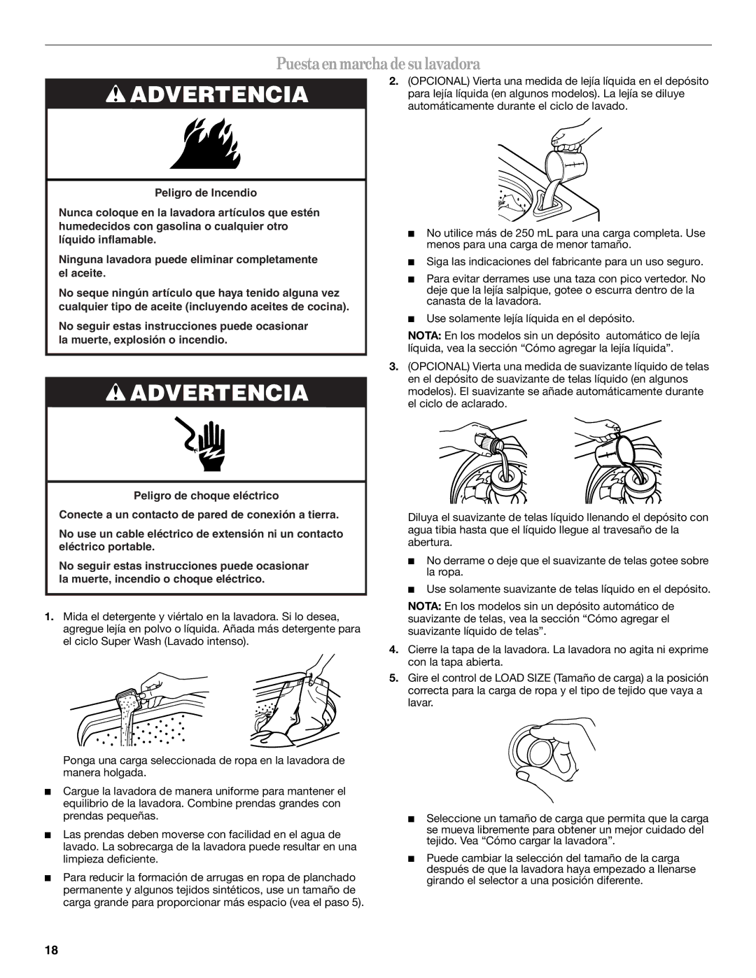 Whirlpool W10096730 manual Puestaen marchadesulavadora 