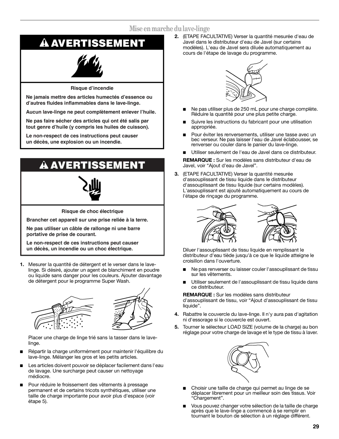 Whirlpool W10096730 manual Miseenmarchedulave-linge 