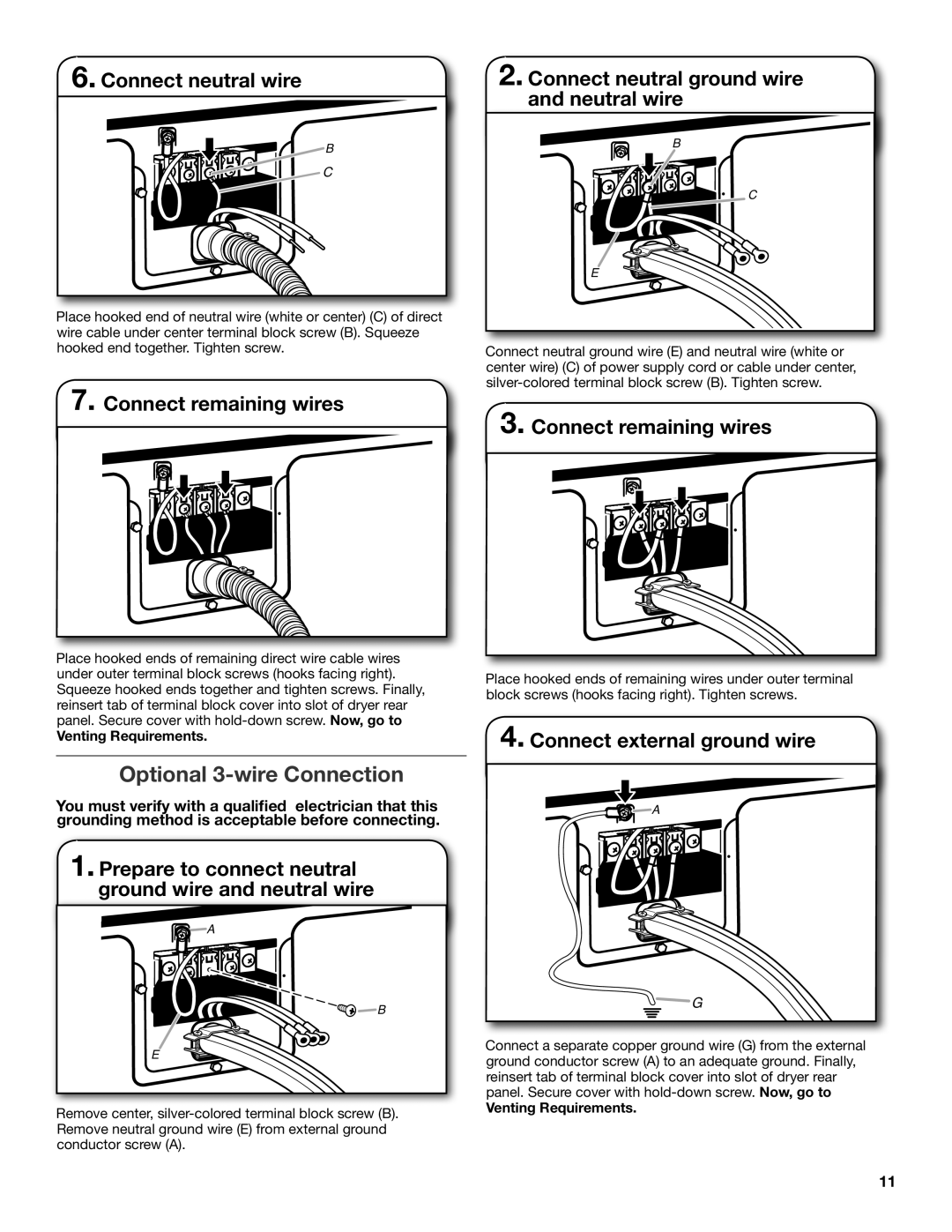 Whirlpool W10097001A-SP, W10096987A installation instructions Optional 3-wire Connection, Connect external ground wire 