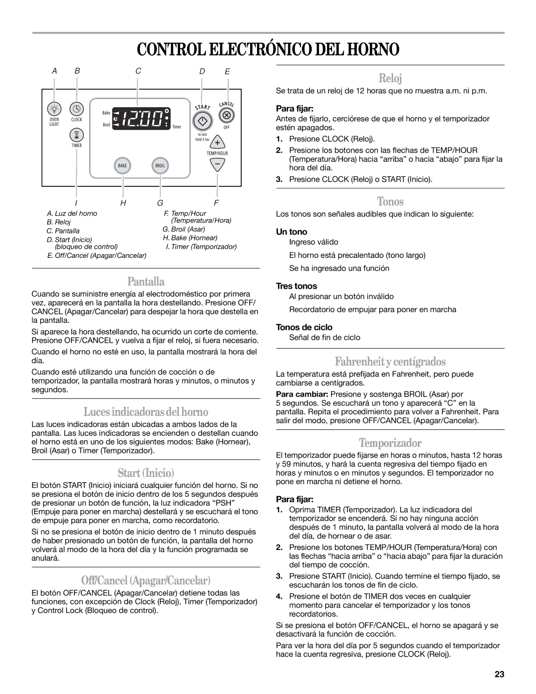 Whirlpool W10099470 manual Control Electrónico DEL Horno 