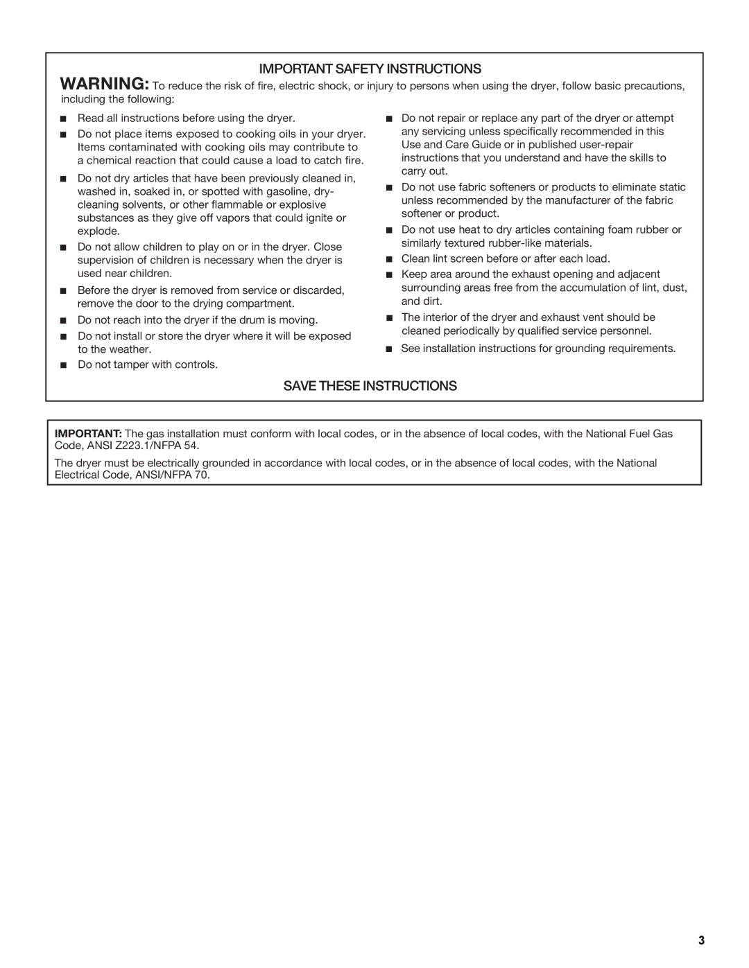 Whirlpool W10100920C specifications Important Safety Instructions 