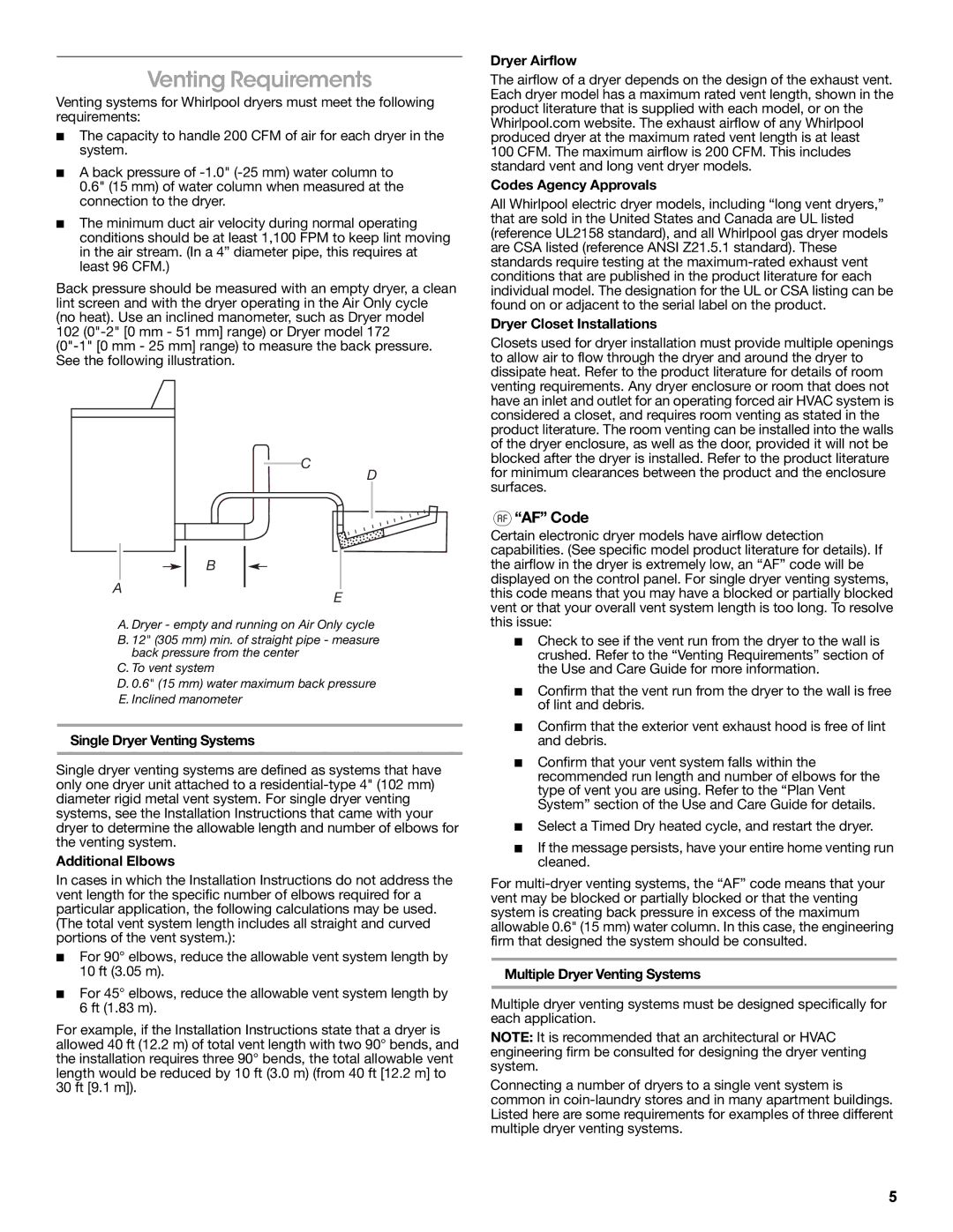 Whirlpool W10100920C specifications AF Code 