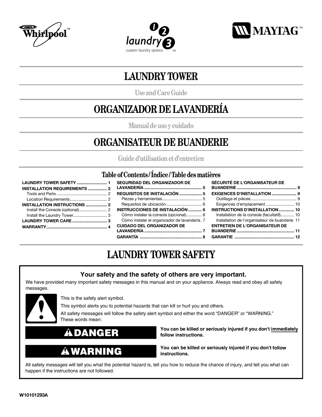 Whirlpool W10101293A installation instructions Laundry Tower, Organizador DE Lavandería, Organisateur DE Buanderie 