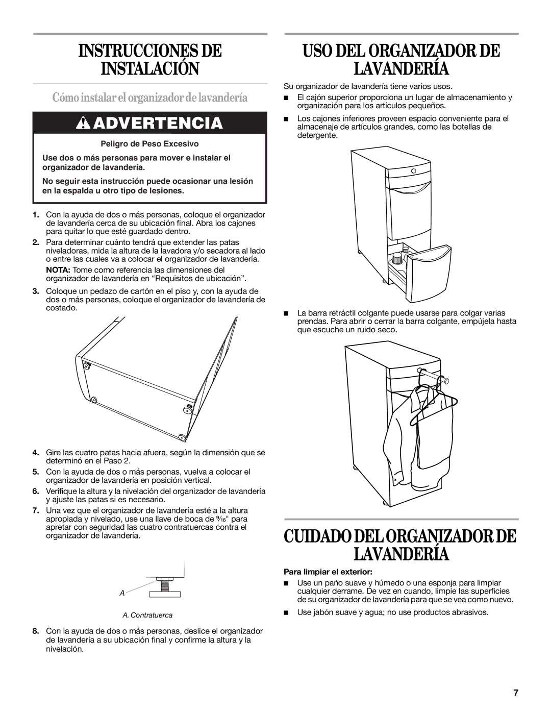 Whirlpool W10106770 Instrucciones DE Instalación, Lavandería, Cómoinstalarel organizadordelavandería 