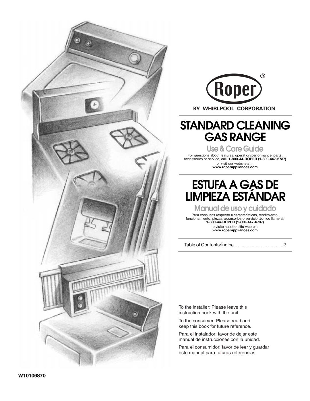 Whirlpool W10106870 manual Standard Cleaning GAS Range 