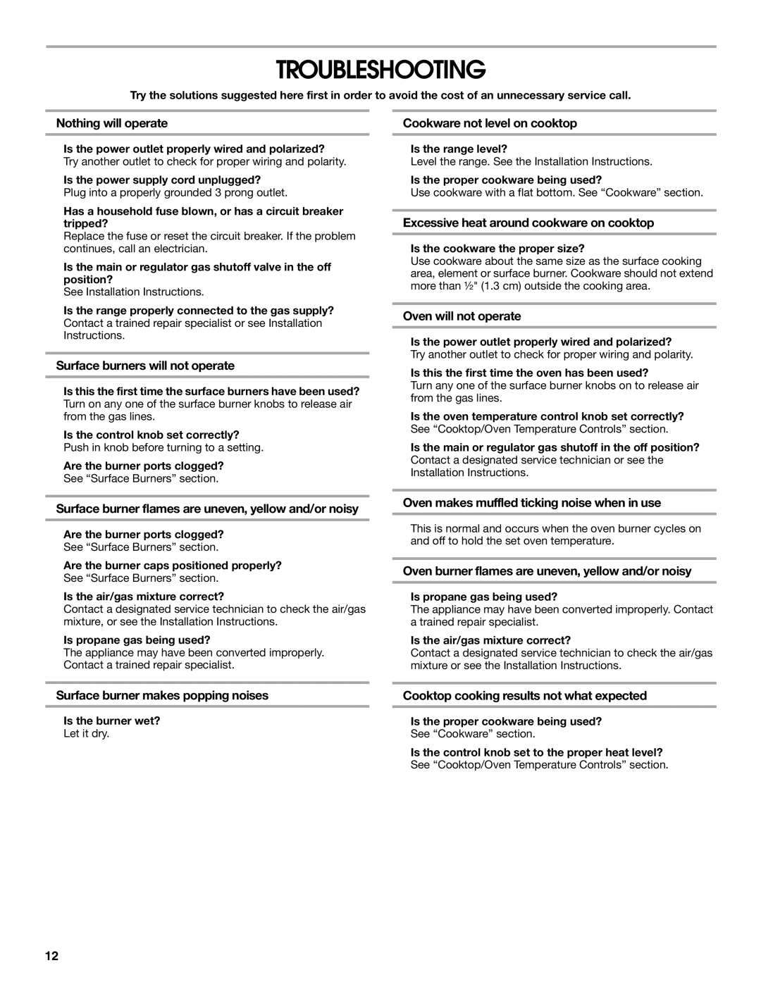 Whirlpool W10106870 manual Troubleshooting 