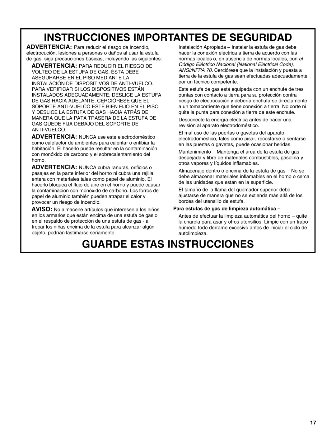 Whirlpool W10106870 manual Guarde Estas Instrucciones 