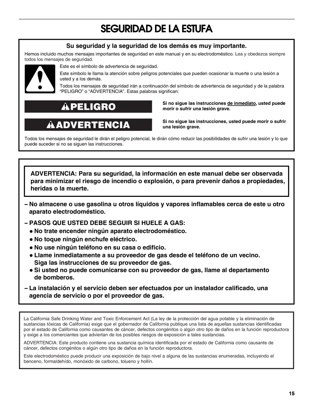 Whirlpool W10106870 manual Seguridad De La Estufa, Peligro Advertencia 