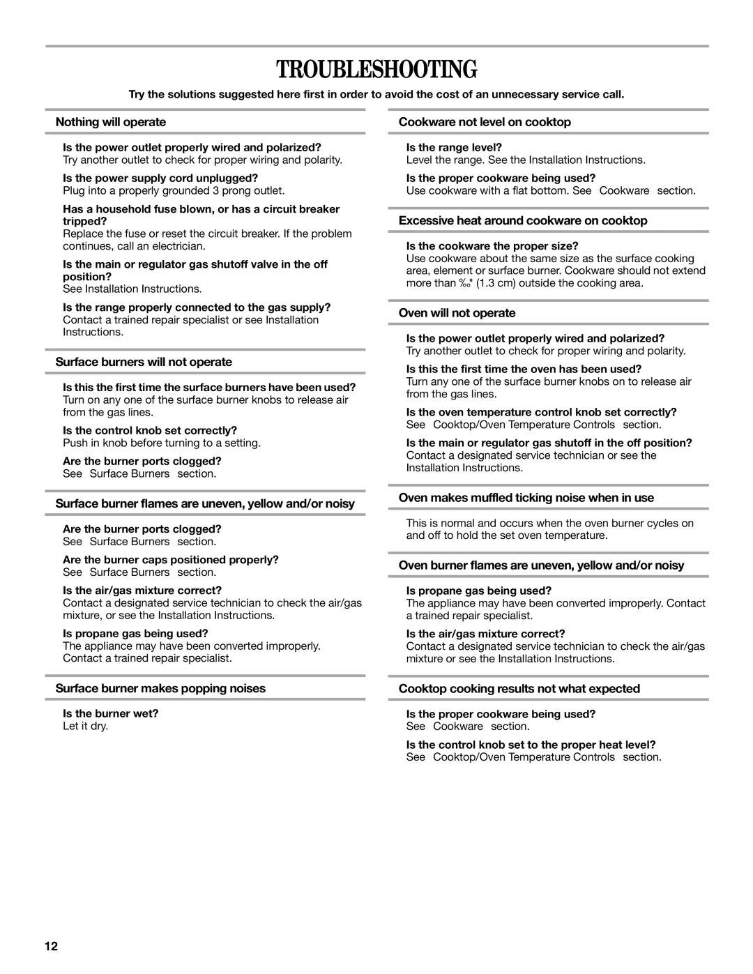 Whirlpool W10106890 manual Troubleshooting 