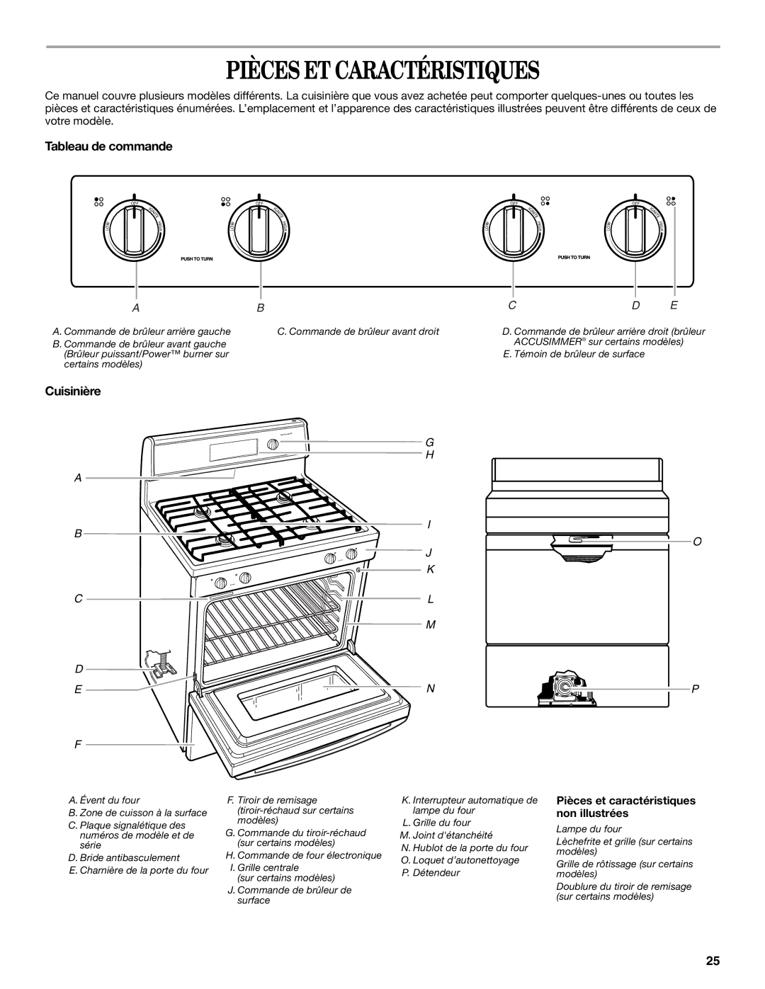 Whirlpool W10110368 Pièces ET Caractéristiques, Tableau de commande, Cuisinière, Pièces et caractéristiques non illustrées 