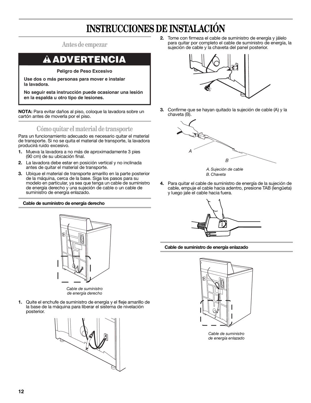 Whirlpool W10112488 Instrucciones DE Instalación, Antes de empezar, Cómo quitar el material de transporte 