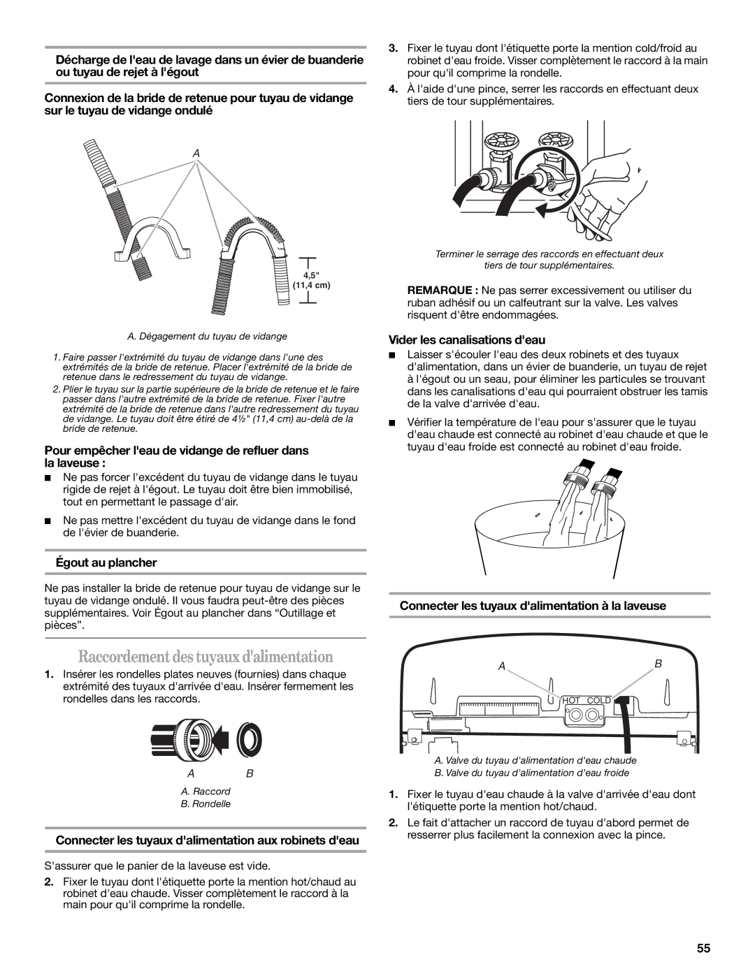 Whirlpool W10113000A manual Raccordementdes tuyauxdalimentation 