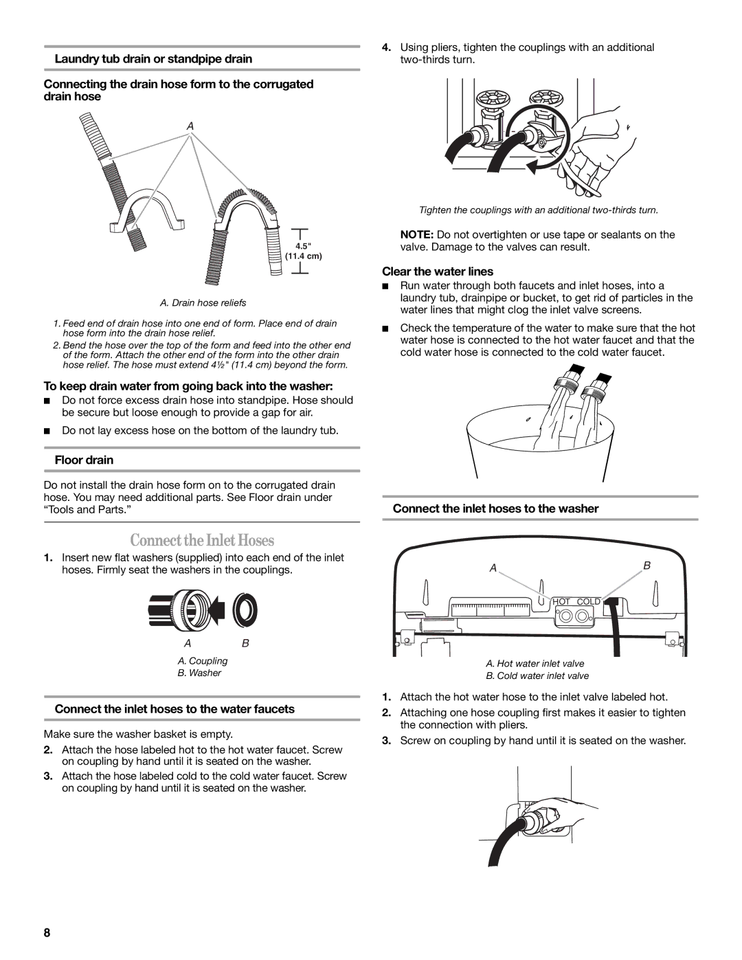 Whirlpool W10113000A manual ConnecttheInletHoses 