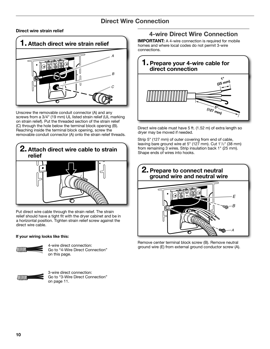 Whirlpool W10115227B-SP, W10115226B Wire Direct Wire Connection, Attach direct wire strain relief 