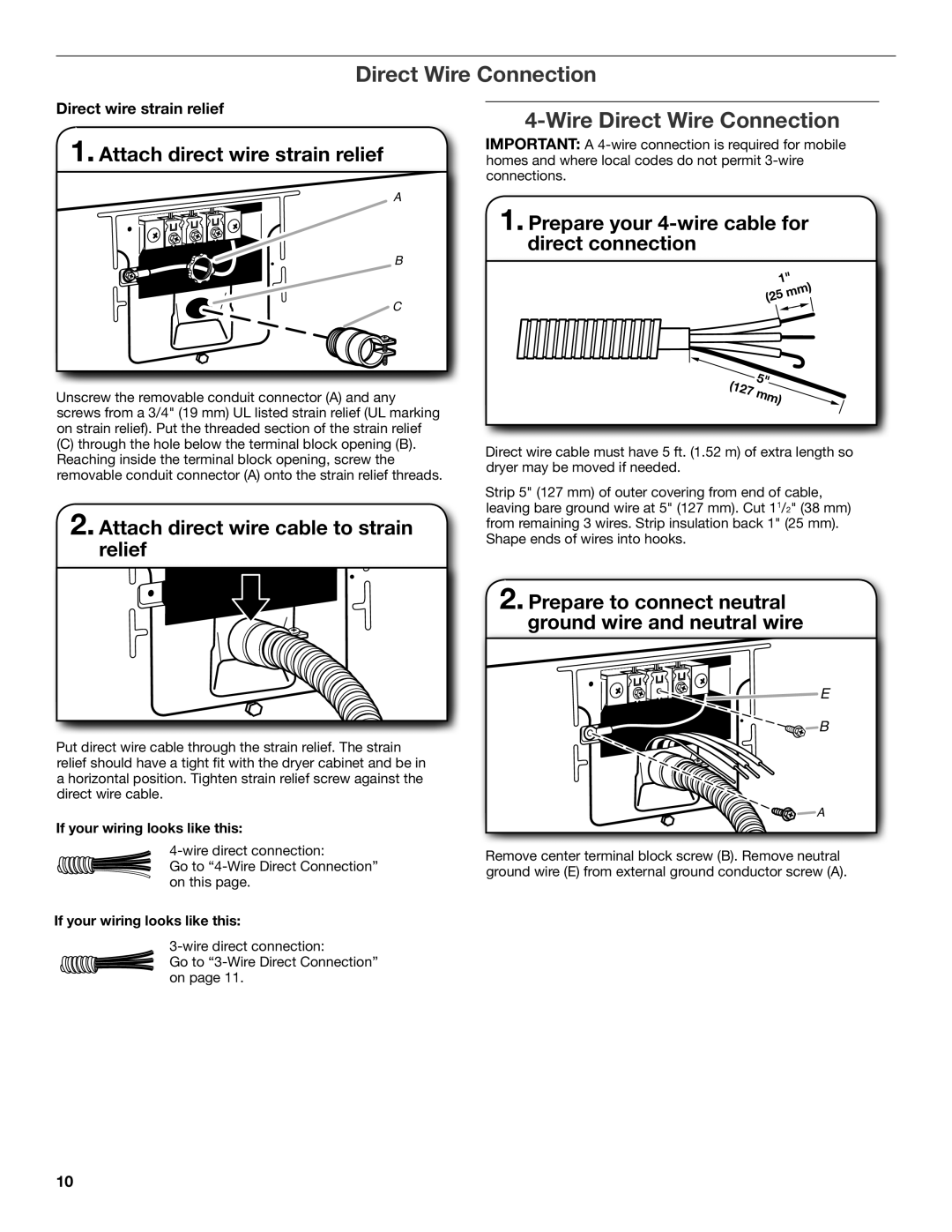 Whirlpool W10115227C-SP, W10115226C Wire Direct Wire Connection, Attach direct wire strain relief 