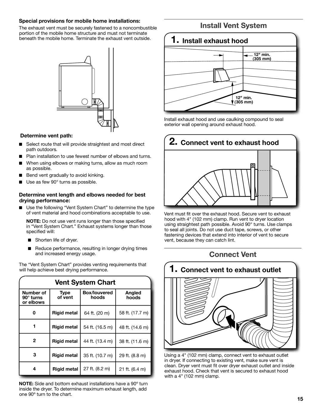 Whirlpool W10115226C, W10115227C-SP installation instructions Install Vent System, Connect Vent 