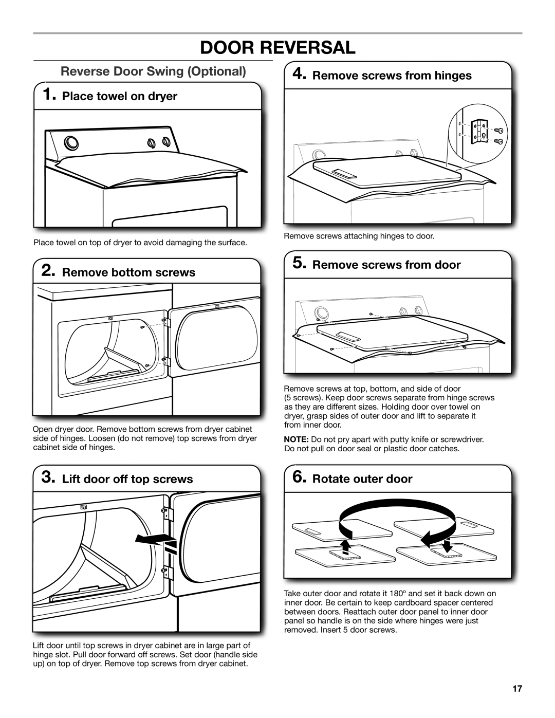 Whirlpool W10115226C, W10115227C-SP installation instructions Door Reversal, Reverse Door Swing Optional 