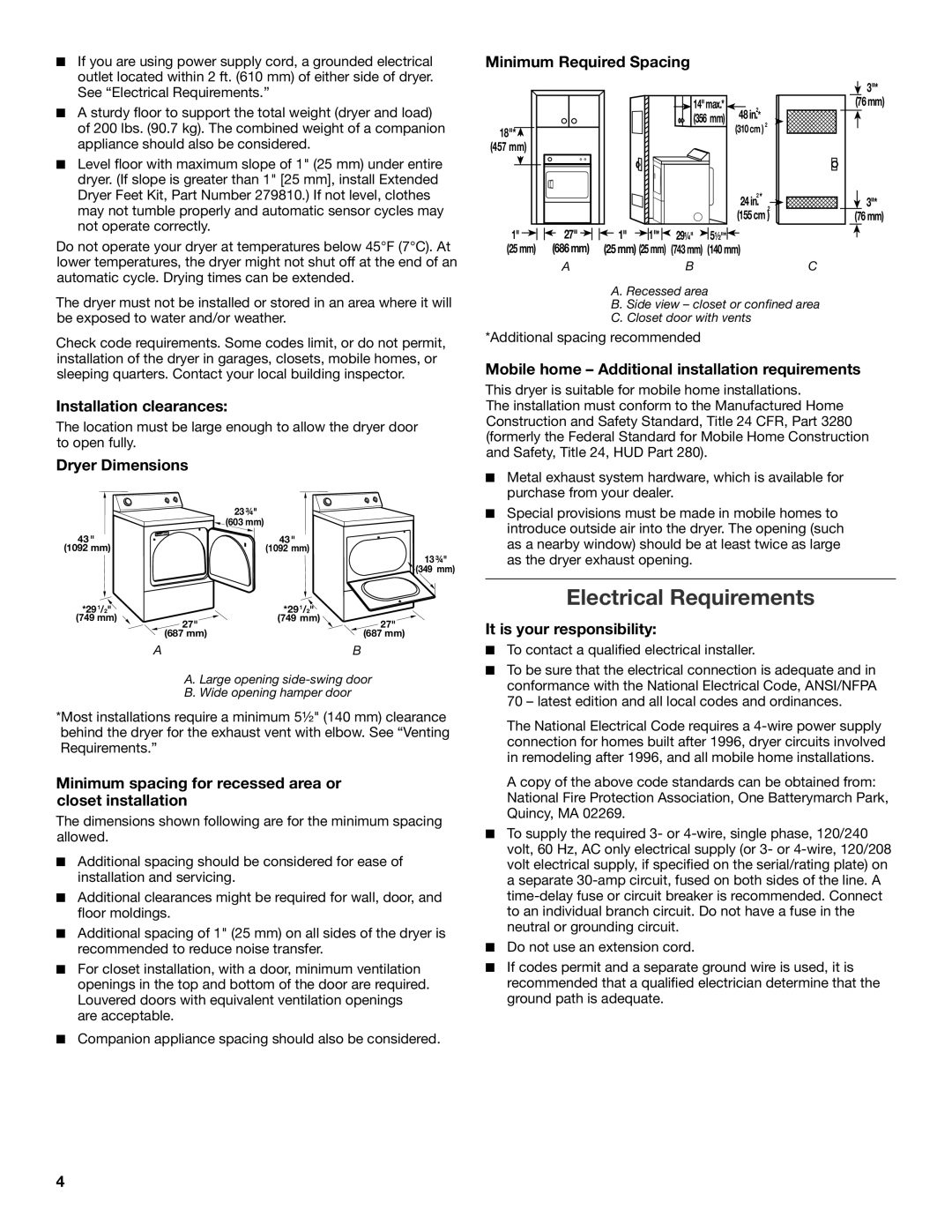 Whirlpool W10115227C-SP, W10115226C installation instructions Electrical Requirements 