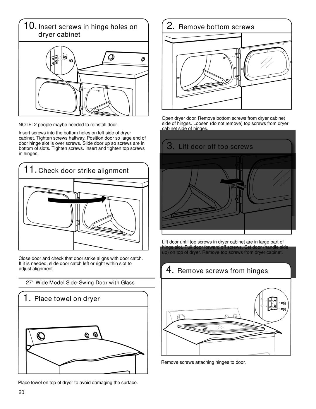 Whirlpool W10115228B, W10115229B-SP installation instructions Wide Model Side-Swing Door with Glass 