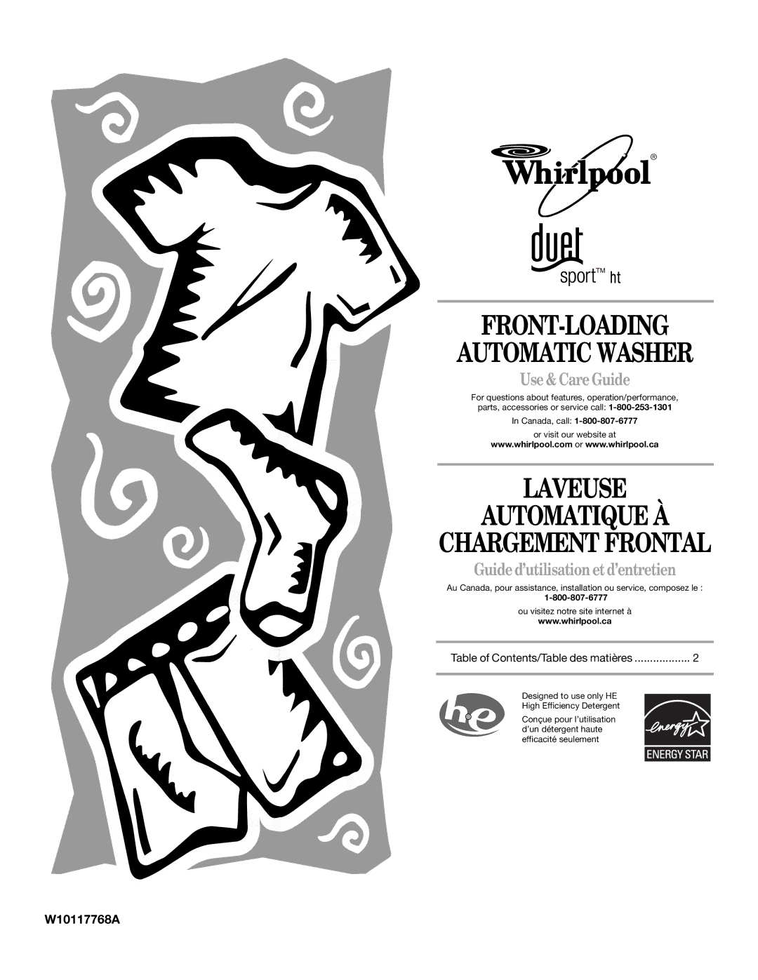 Whirlpool W10117768A manual Use& CareGuide, Guided’utilisation etd’entretien 