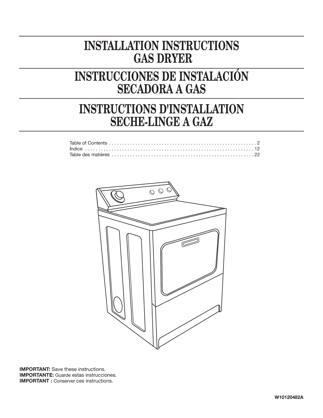 Whirlpool W10120482A installation instructions 