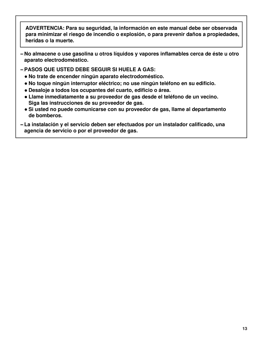 Whirlpool W10120482A installation instructions Pasos QUE Usted Debe Seguir SI Huele a GAS 