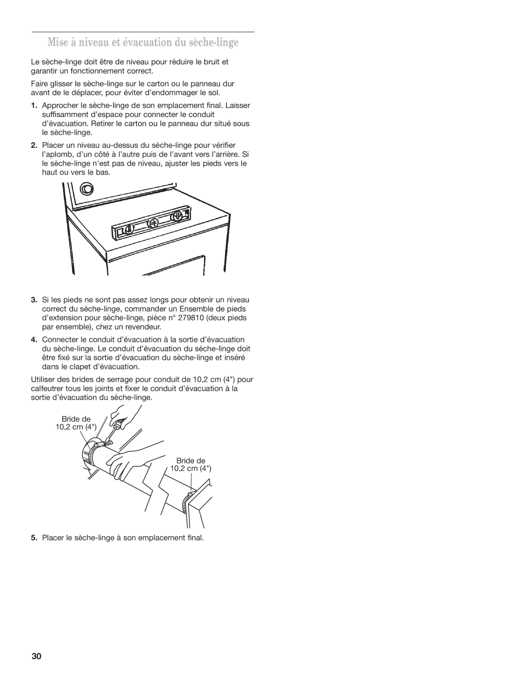 Whirlpool W10120482A installation instructions Mise à niveau et évacuation du sèche-linge 