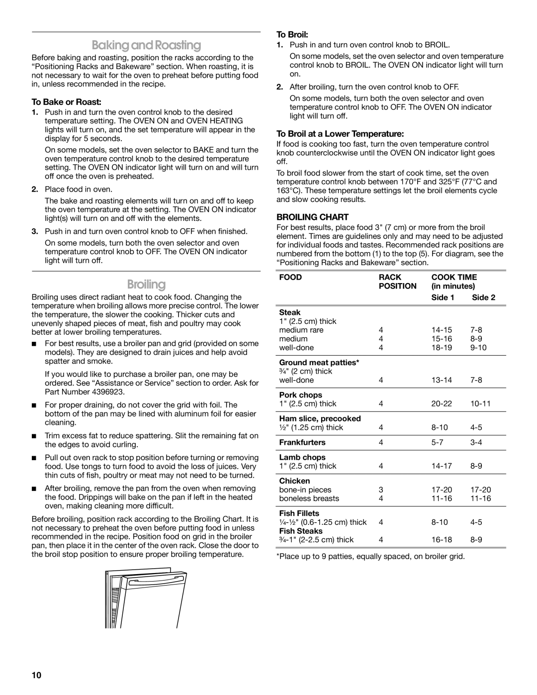 Whirlpool W10120513A manual Baking and Roasting, Broiling, To Bake or Roast, To Broil at a Lower Temperature 