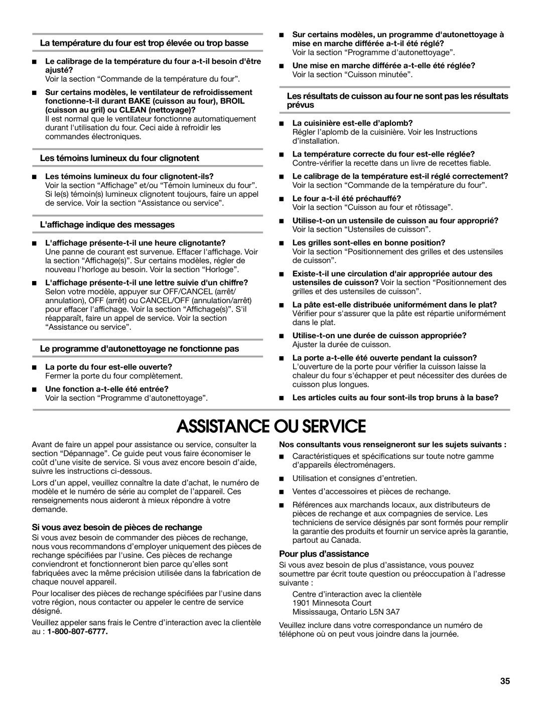 Whirlpool W10120516A manual Assistance OU Service 