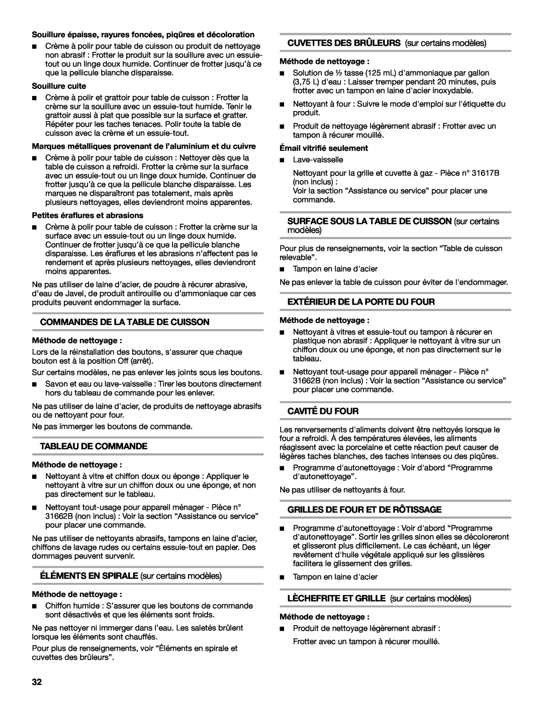 Whirlpool W10120516A manual Commandes De La Table De Cuisson, Tableau De Commande, ÉLÉMENTS EN SPIRALE sur certains modèles 