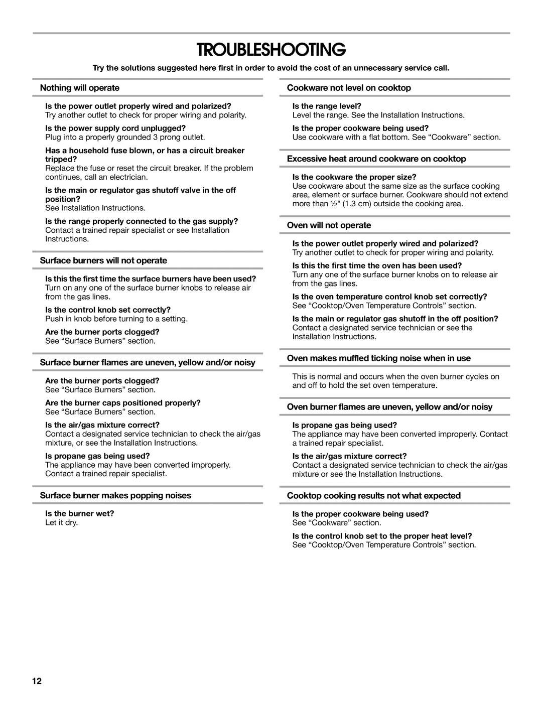 Whirlpool W10121768B manual Troubleshooting 