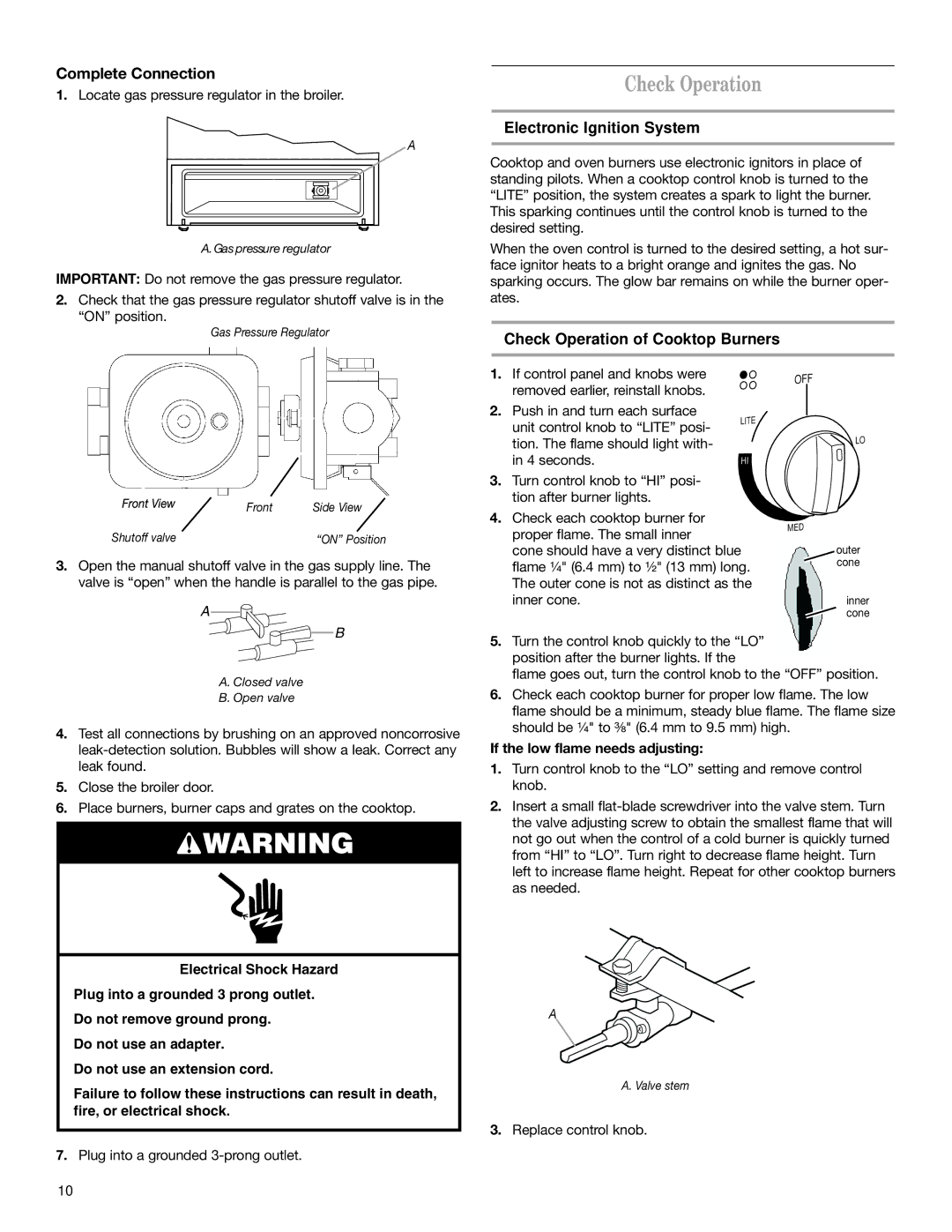 Whirlpool W10130752A Electronic Ignition System, Check Operation of Cooktop Burners, If the low flame needs adjusting 