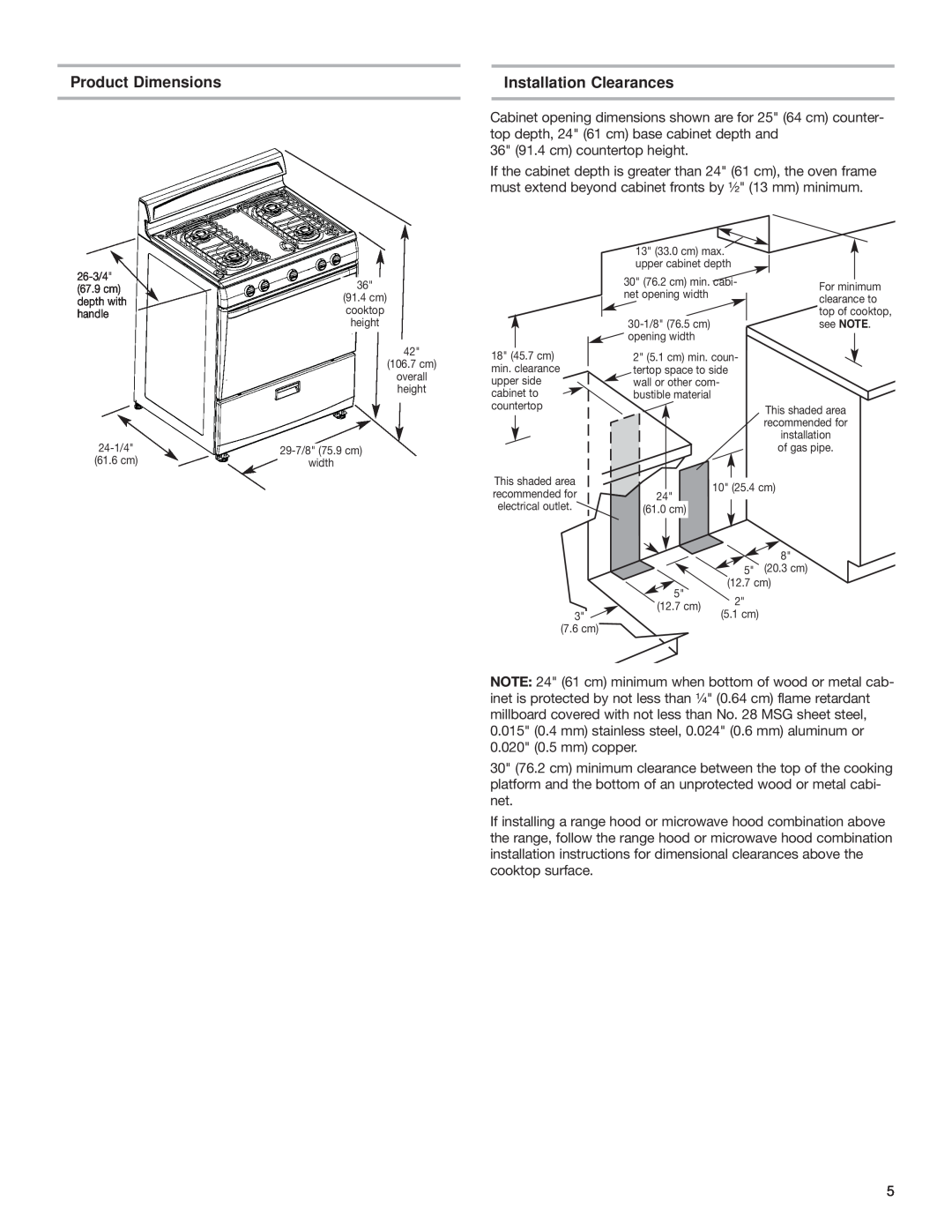 Whirlpool W10130752A installation instructions Product Dimensions, Installation Clearances 