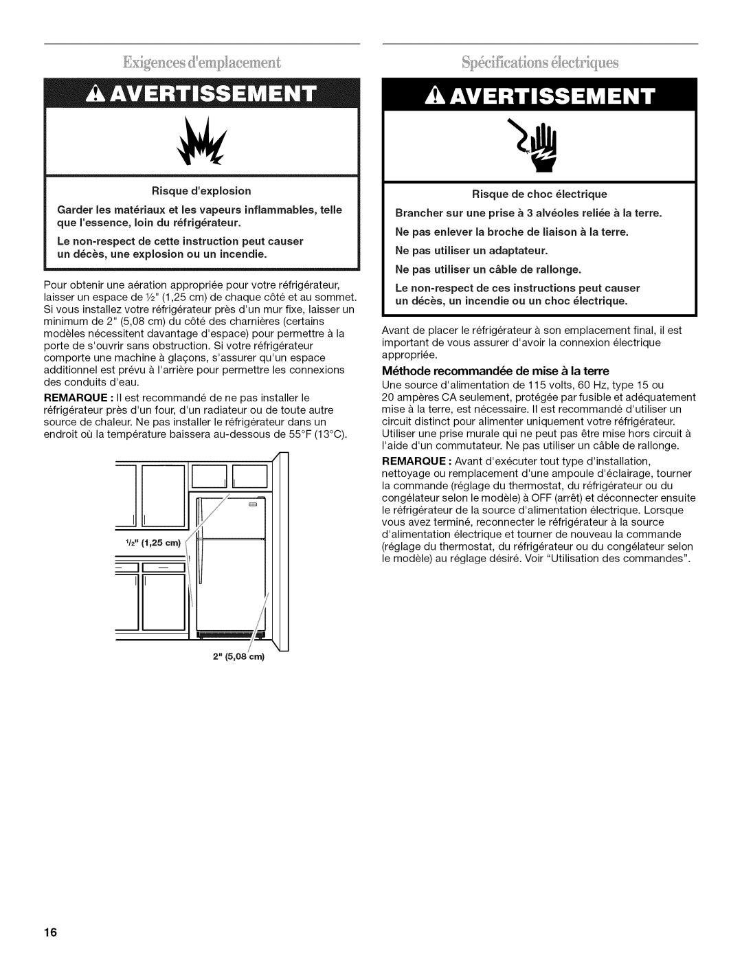 Whirlpool W10131412A installation instructions Mthode recommande de mise & la terre, 08cm 