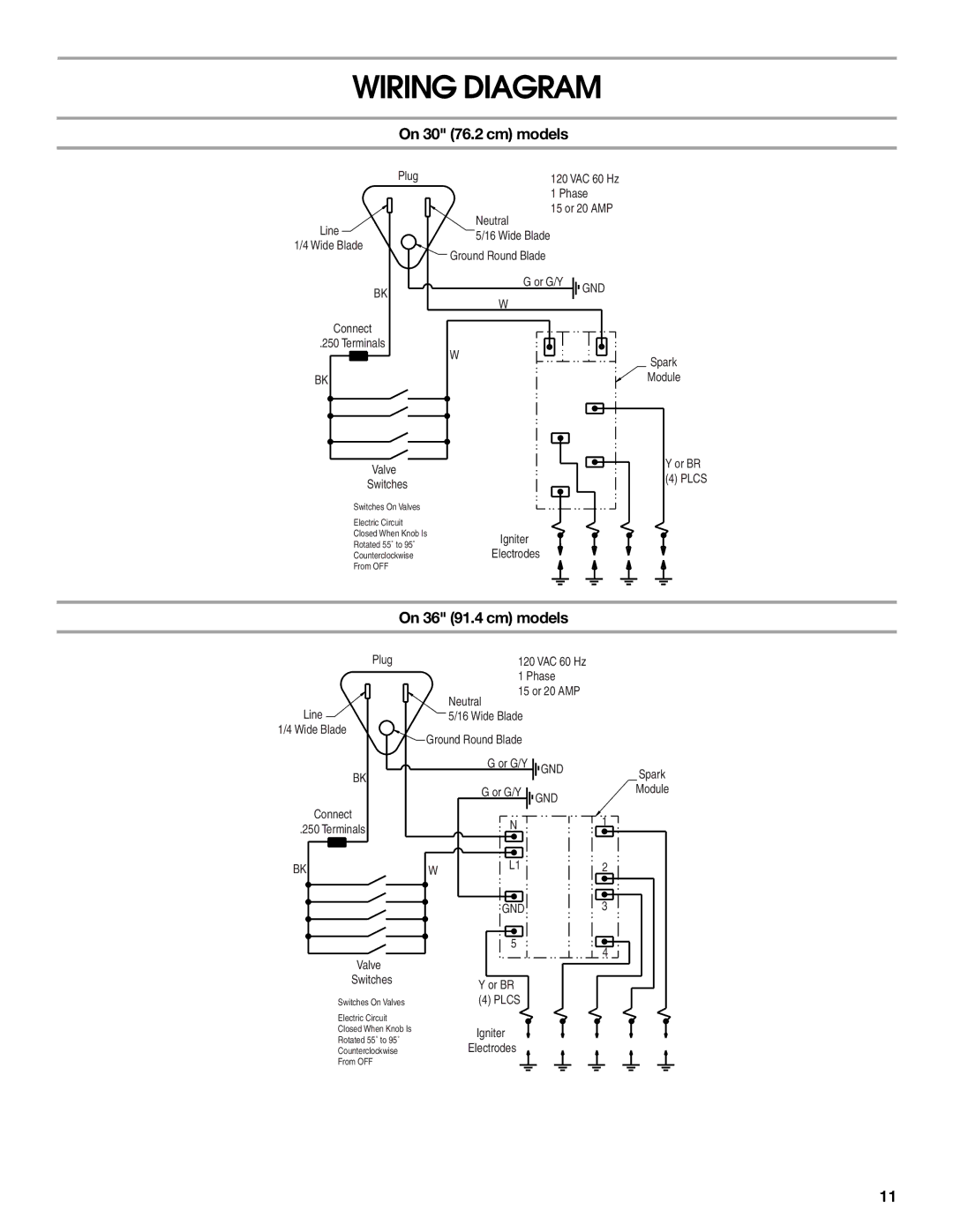 Whirlpool W10131955C installation instructions Wiring Diagram, On 30 76.2 cm models, On 36 91.4 cm models 