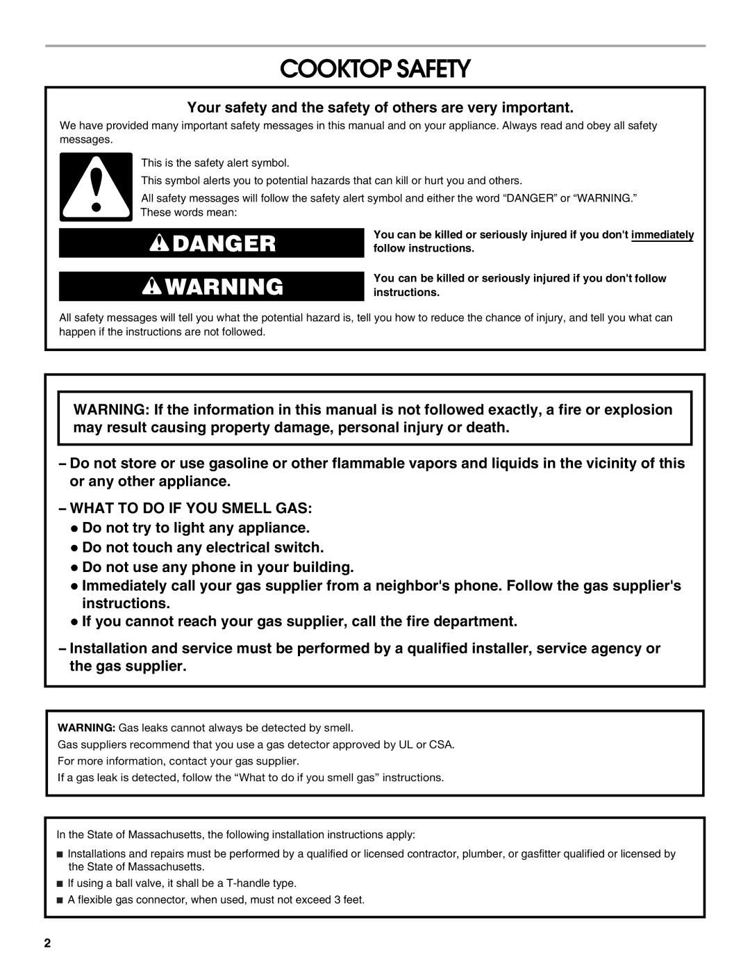 Whirlpool W10131955C installation instructions Cooktop Safety, Your safety and the safety of others are very important 