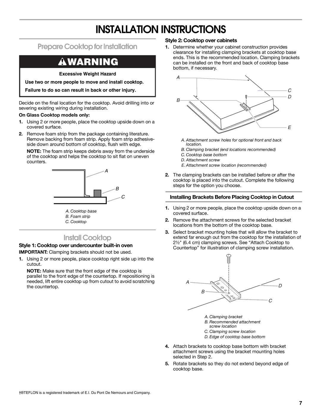 Whirlpool W10131955C installation instructions Installation Instructions, Prepare Cooktop for Installation, Install Cooktop 