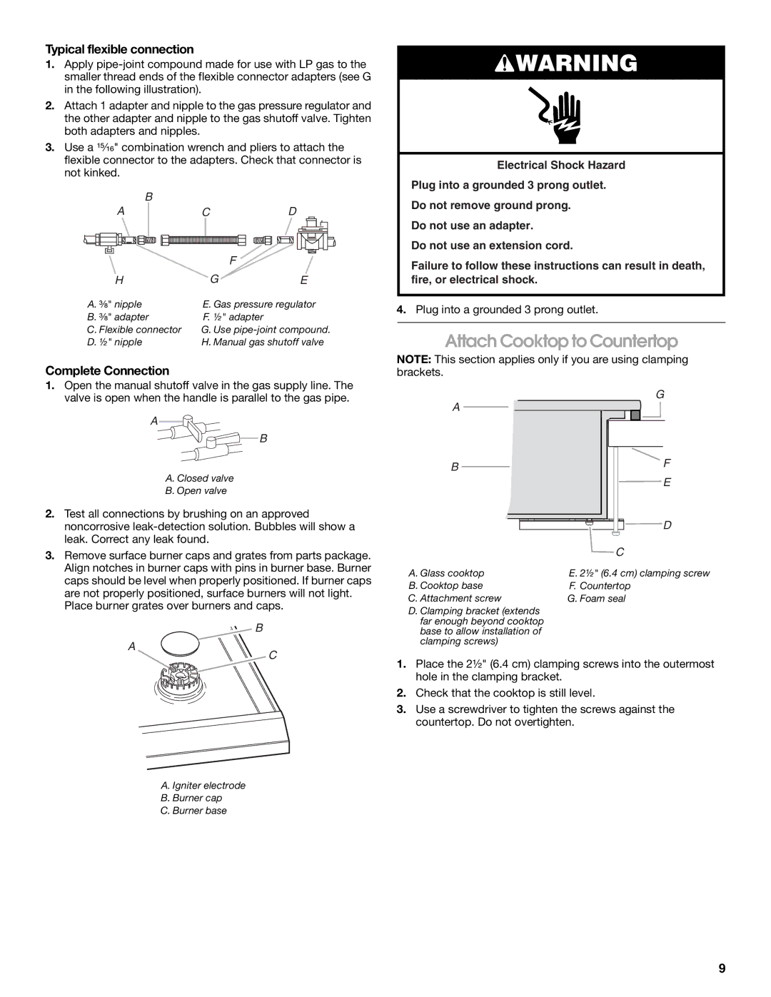 Whirlpool W10131955C Attach Cooktop to Countertop, Typical flexible connection, Complete Connection 