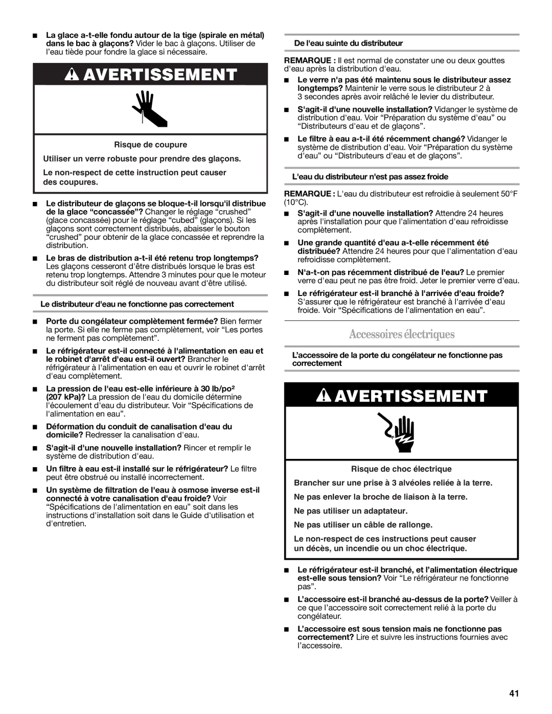 Whirlpool W10134555A warranty Accessoires électriques 