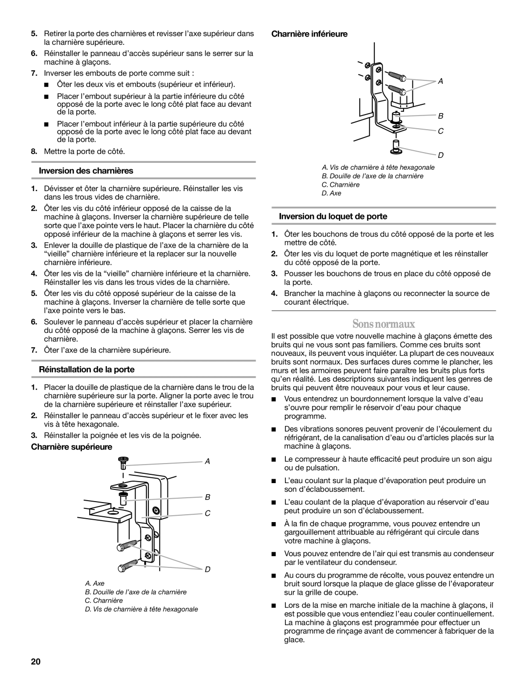 Whirlpool W10136155B manual Sons normaux 