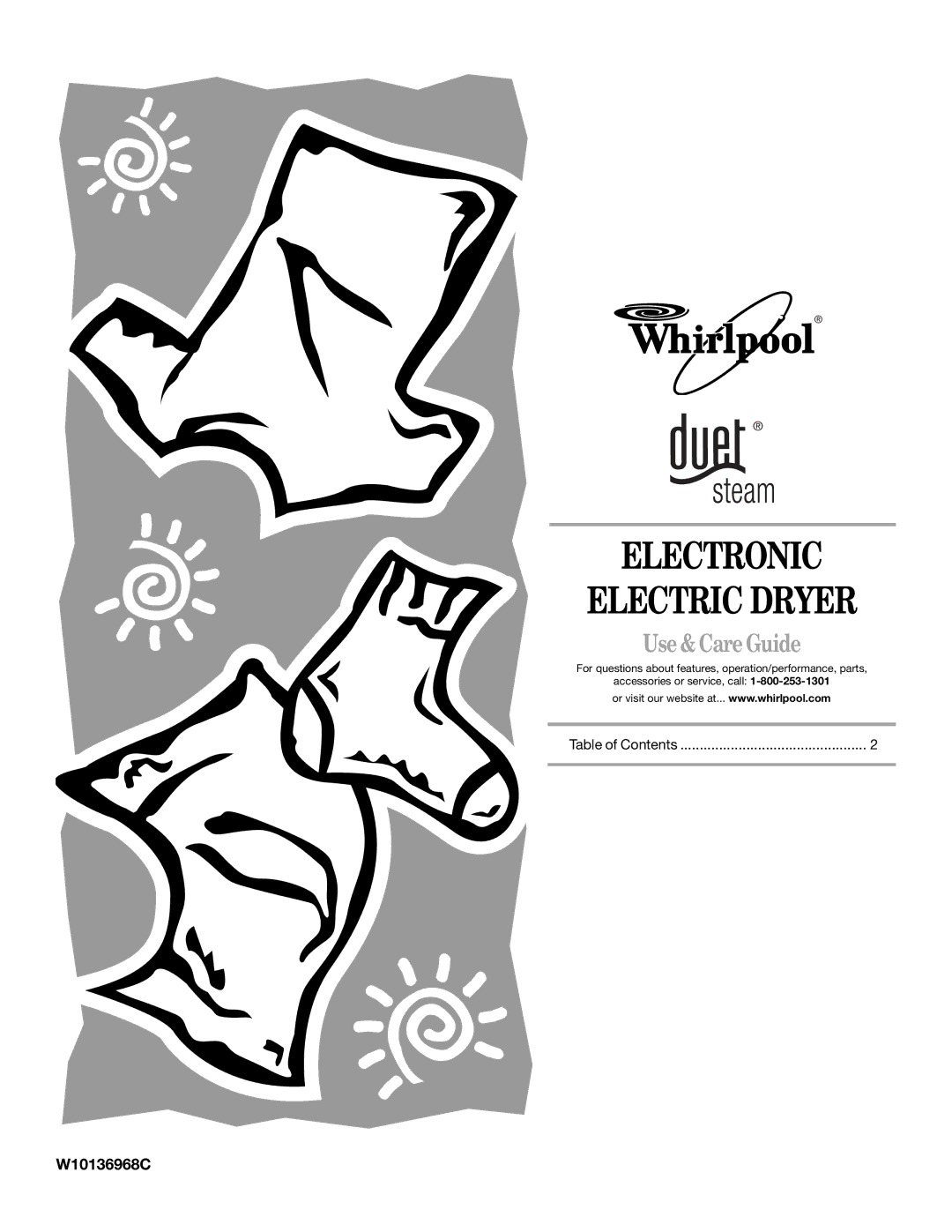 Whirlpool W10136968C manual Electronic Electric Dryer 