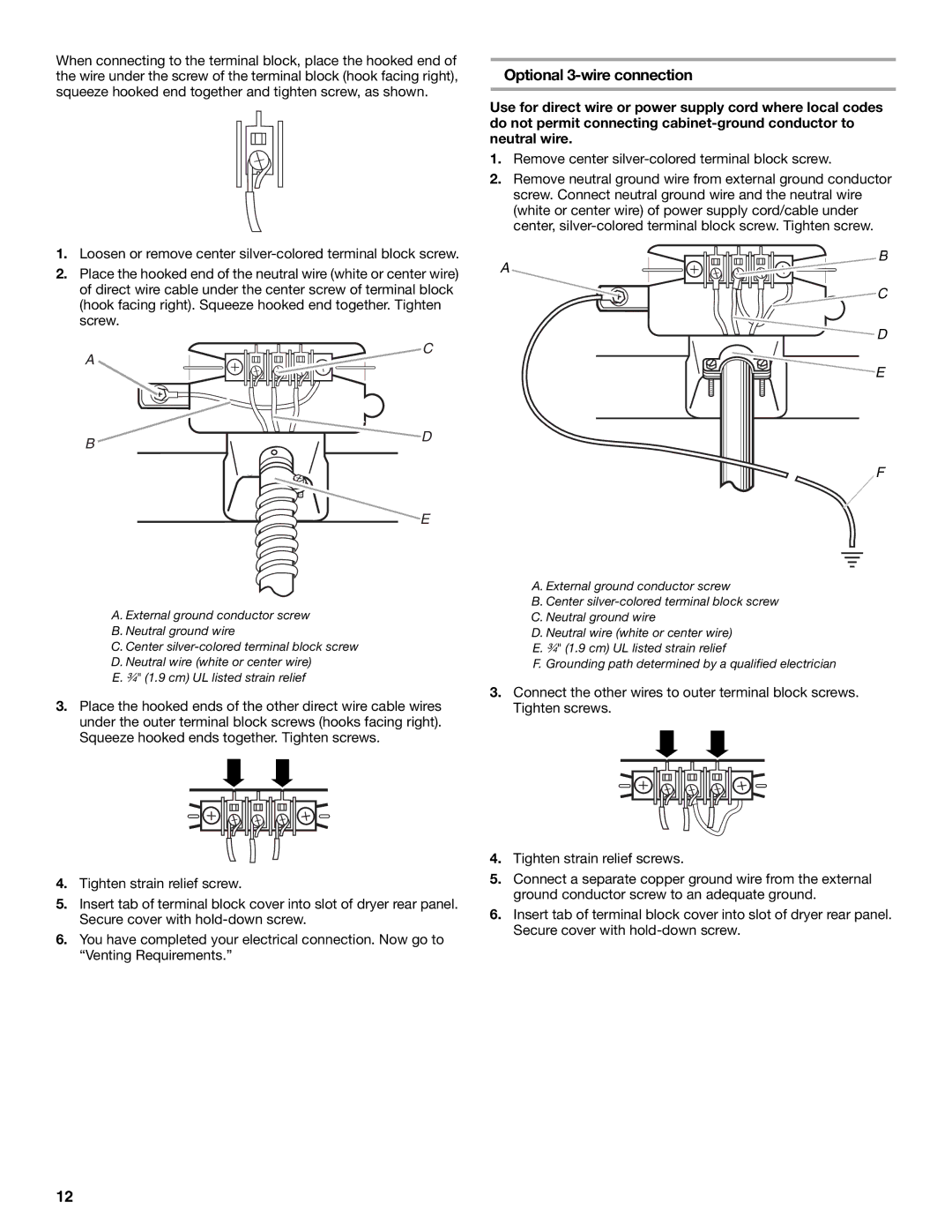 Whirlpool W10136968C manual Optional 3-wire connection 