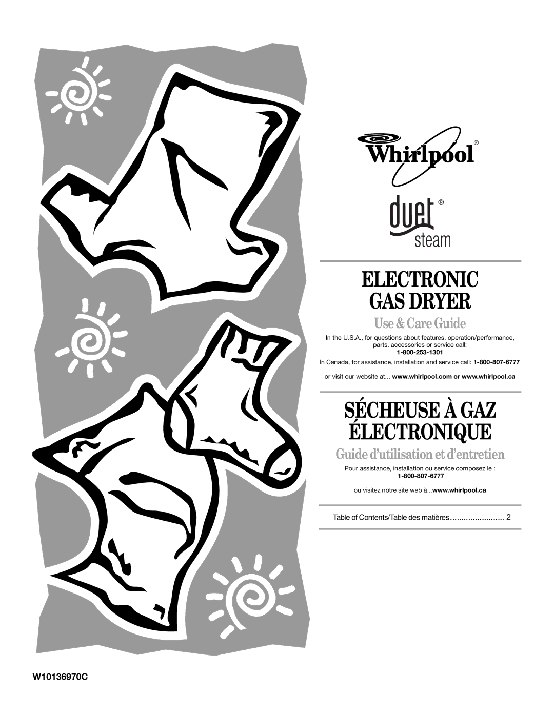 Whirlpool W10136970C manual Electronic GAS Dryer 