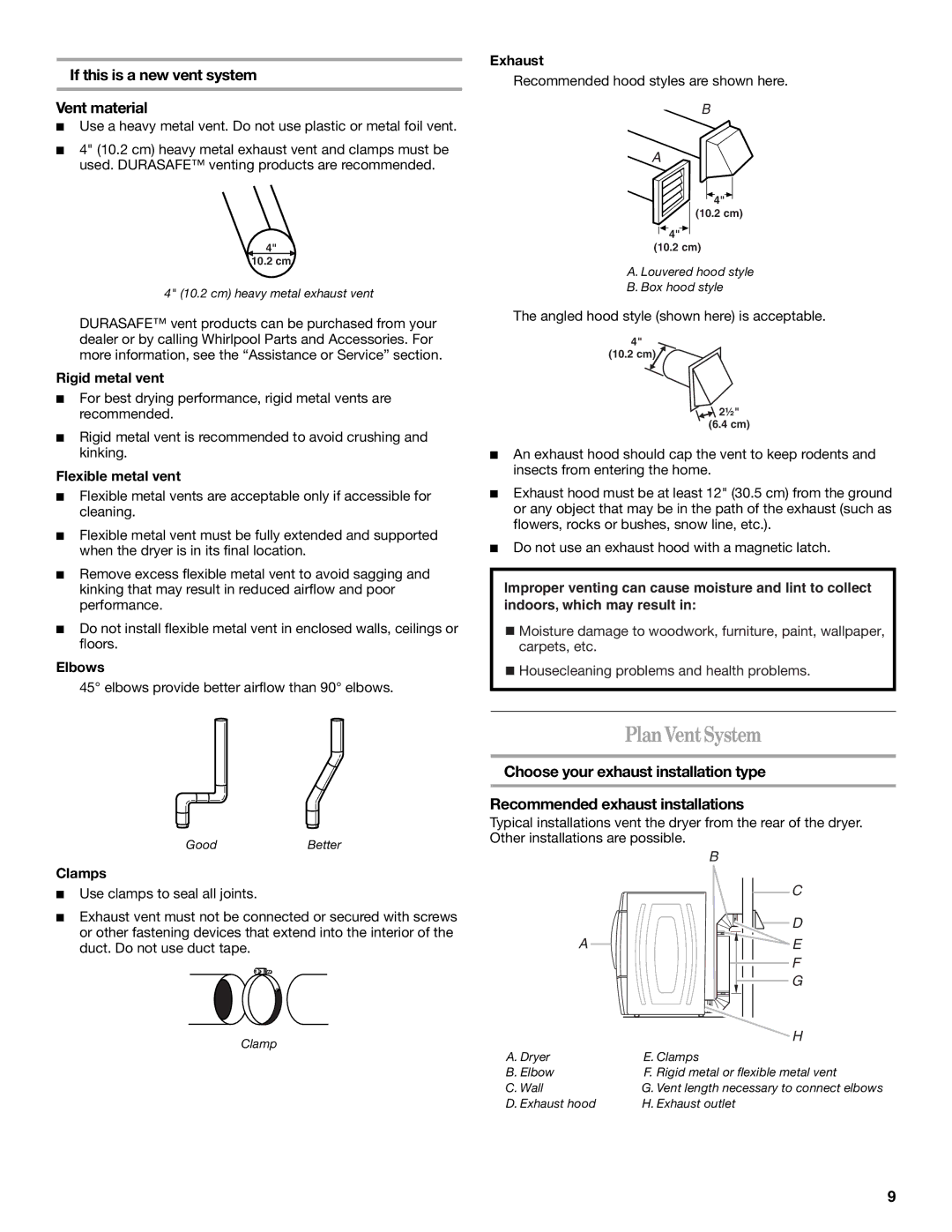 Whirlpool W10136970C manual PlanVentSystem, If this is a new vent system Vent material 