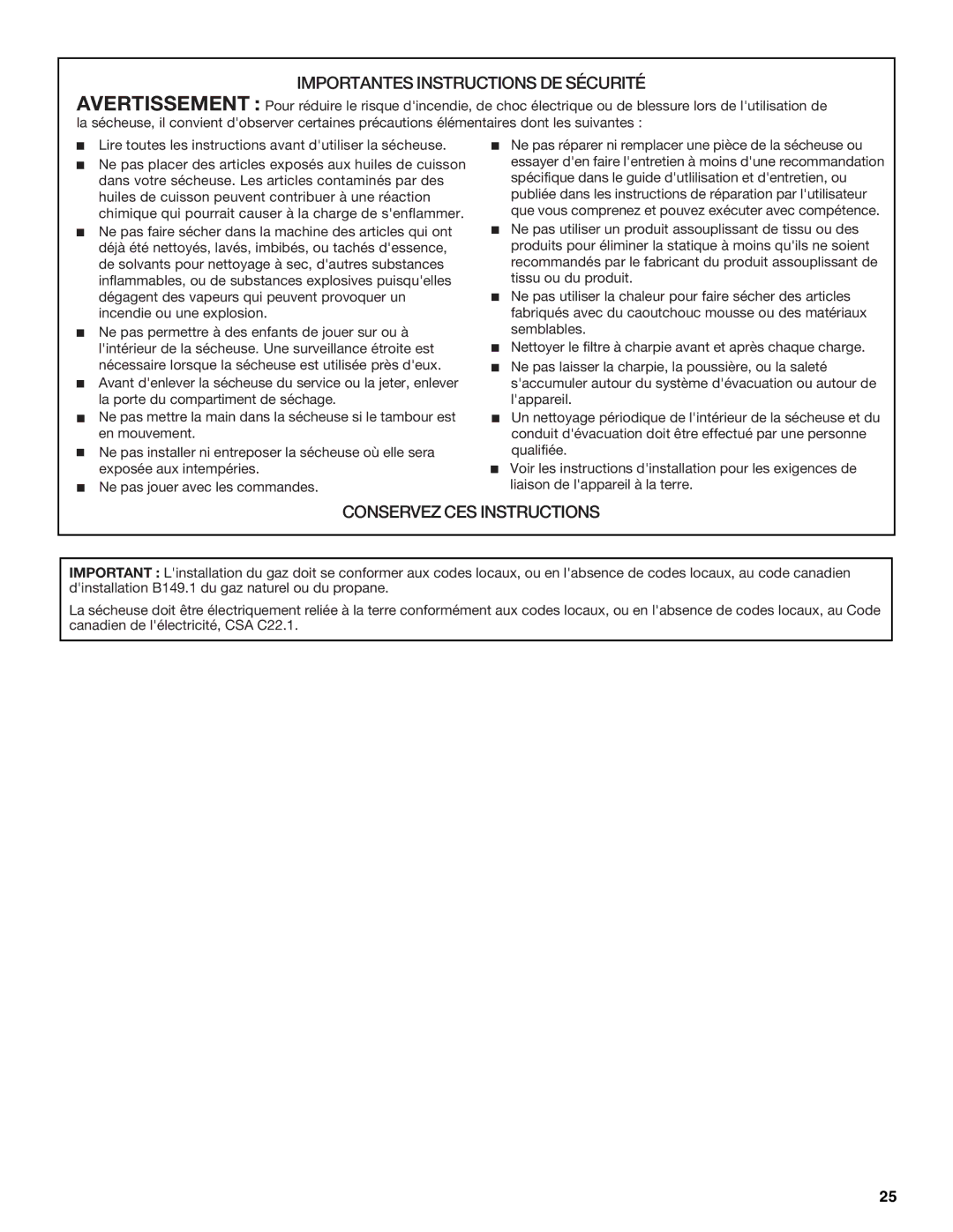 Whirlpool W10150626A, W10150627A manual Importantes Instructions DE Sécurité 