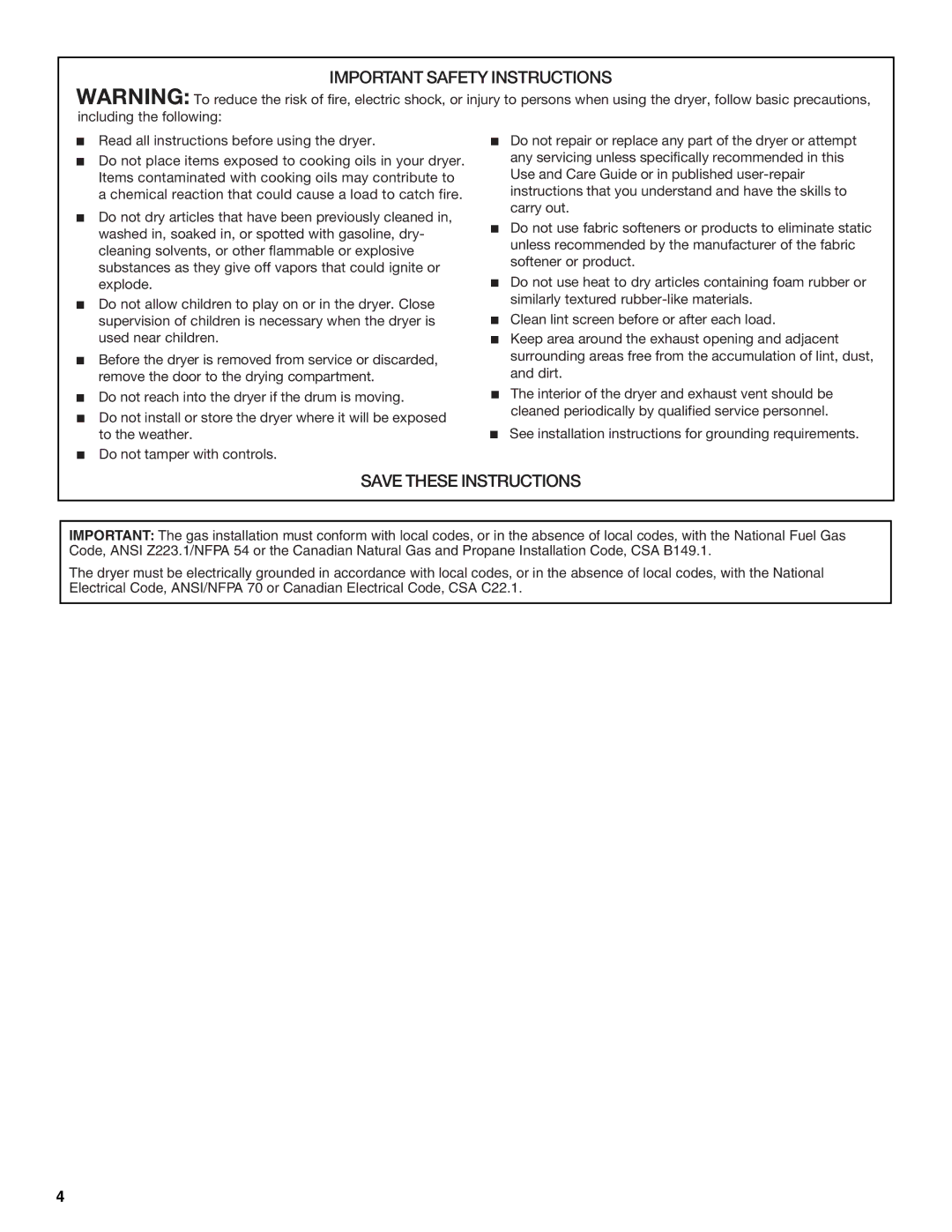 Whirlpool W10150627A, W10150626A manual Important Safety Instructions 