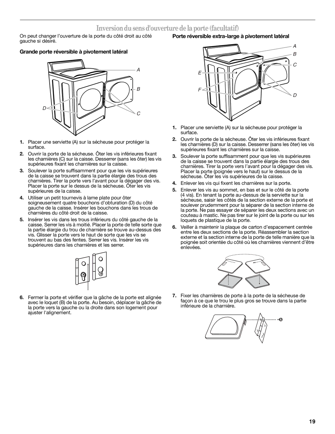 Whirlpool W10150630A Inversiondusensdouverturedelaportefacultatif, Grande porte réversible à pivotement latéral 