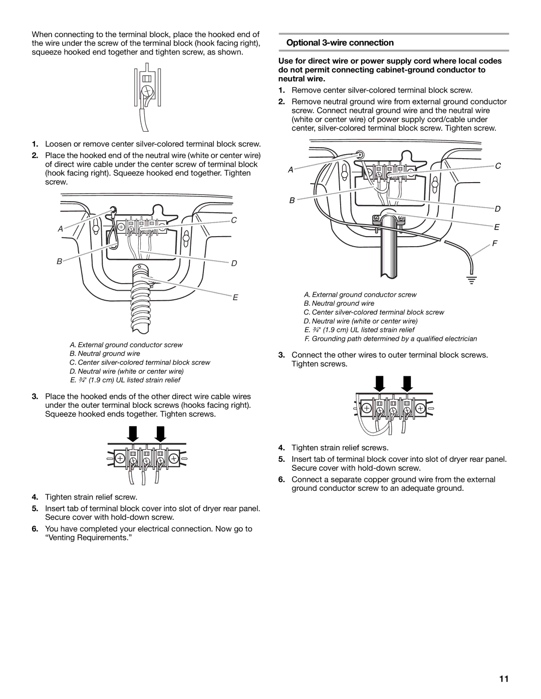 Whirlpool W10151493A, W10151492A manual Optional 3-wire connection 